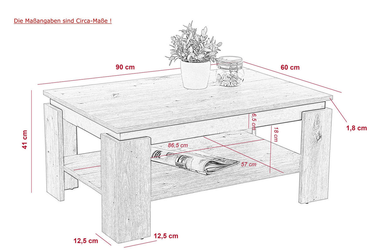 Couchtisch TIM II  B/H/T: ca. 90x41x60 cm TIM II - (90,00/41,00/60,00cm) - Hela