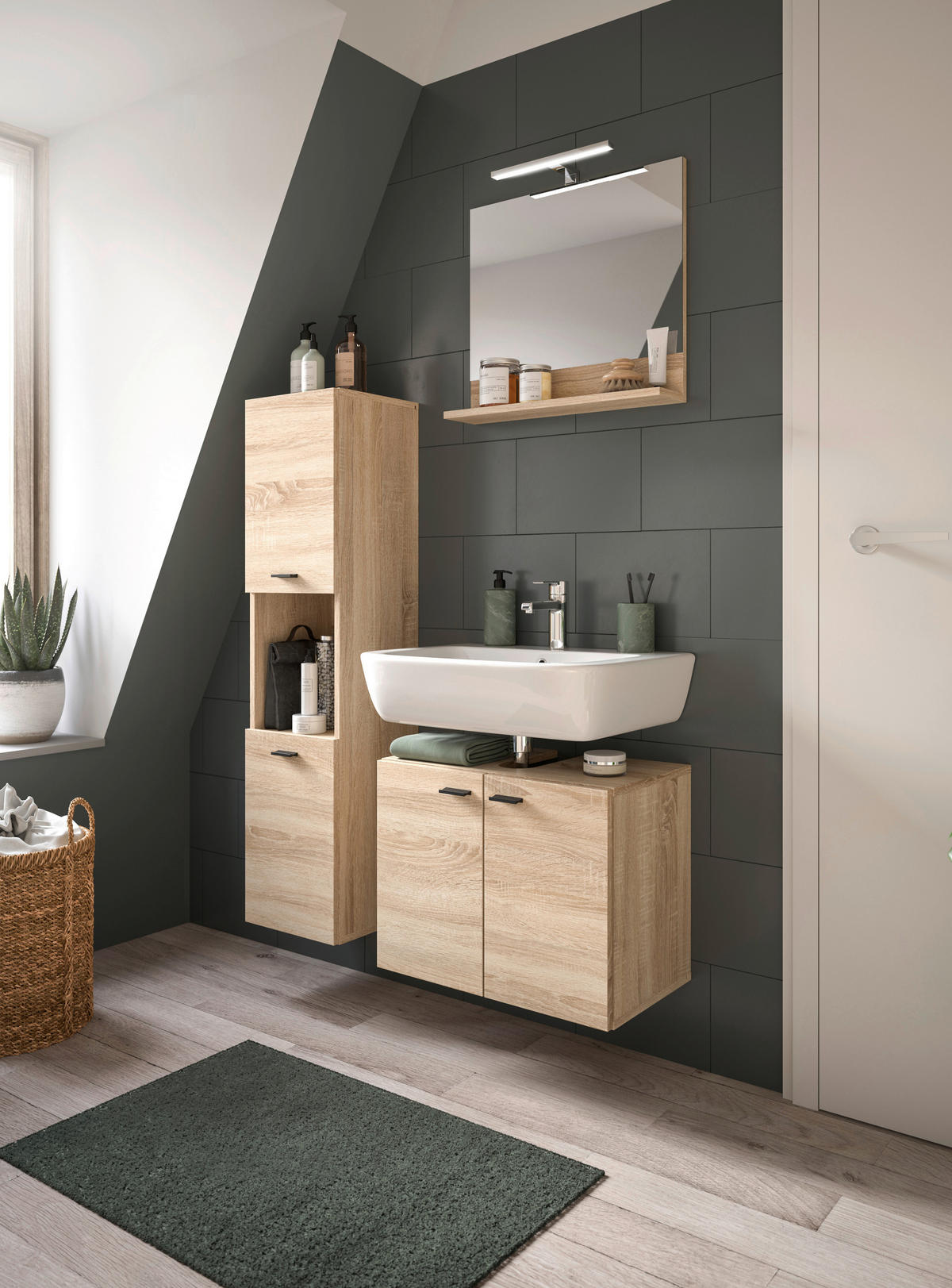 Badezimmer-Set BOSTON Eiche Sonoma Nachbildung B/H/T: ca. 102x186x33 cm BOSTON - Eiche (102,00/186,00/33,00cm) - xonox.home