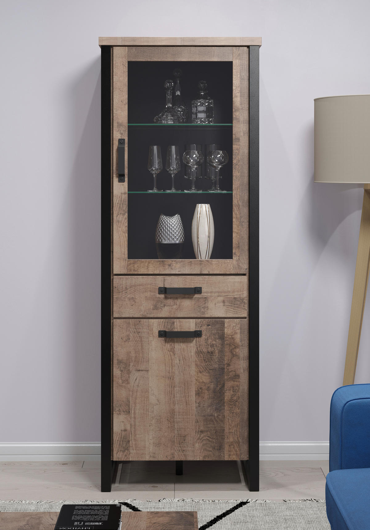 Standvitrine Emile Eiche Tabak Nachbildung B/H/T: ca. 70x195x45 cm Emile - Eiche (70,00/195,00/45,00cm) - Trendteam