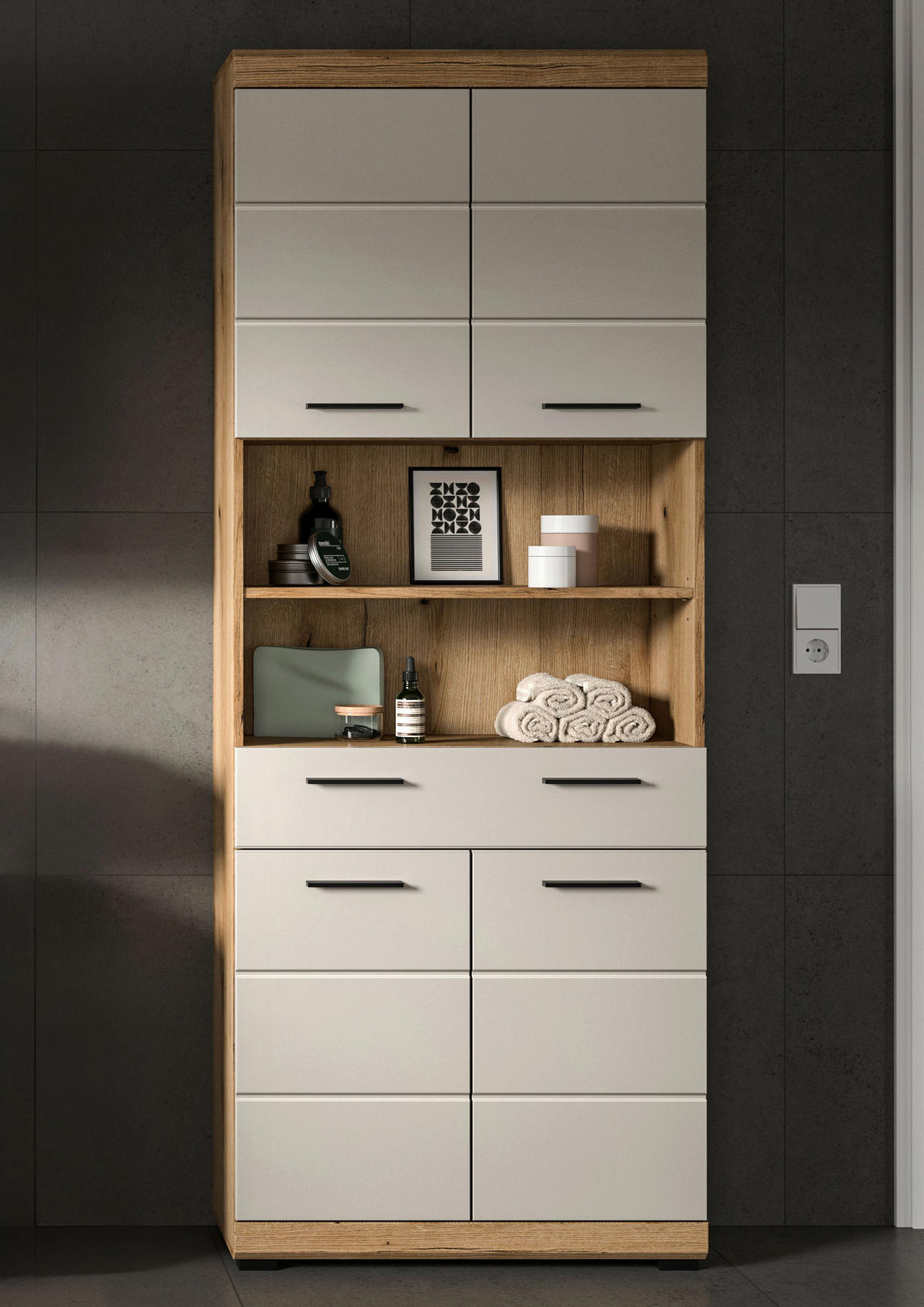 Badhochschrank Scout Evoke Oak Nachbildung Kaschmirgrau Nachbildung B/H/T: ca. 74x191x31 cm Scout - Kaschmirgrau (74,00/191,00/31,00cm) - xonox.home