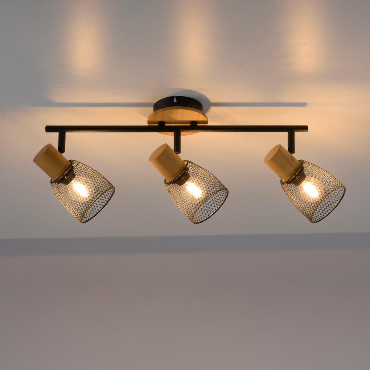 Just Light Spotbalken TAMIS 15193-79 schwarz natur Holz Metall B/H/T: ca. 65x22x24 cm E14 3 Brennstellen TAMIS - natur/schwarz (65,00/22,00/24,00cm) - Just Light