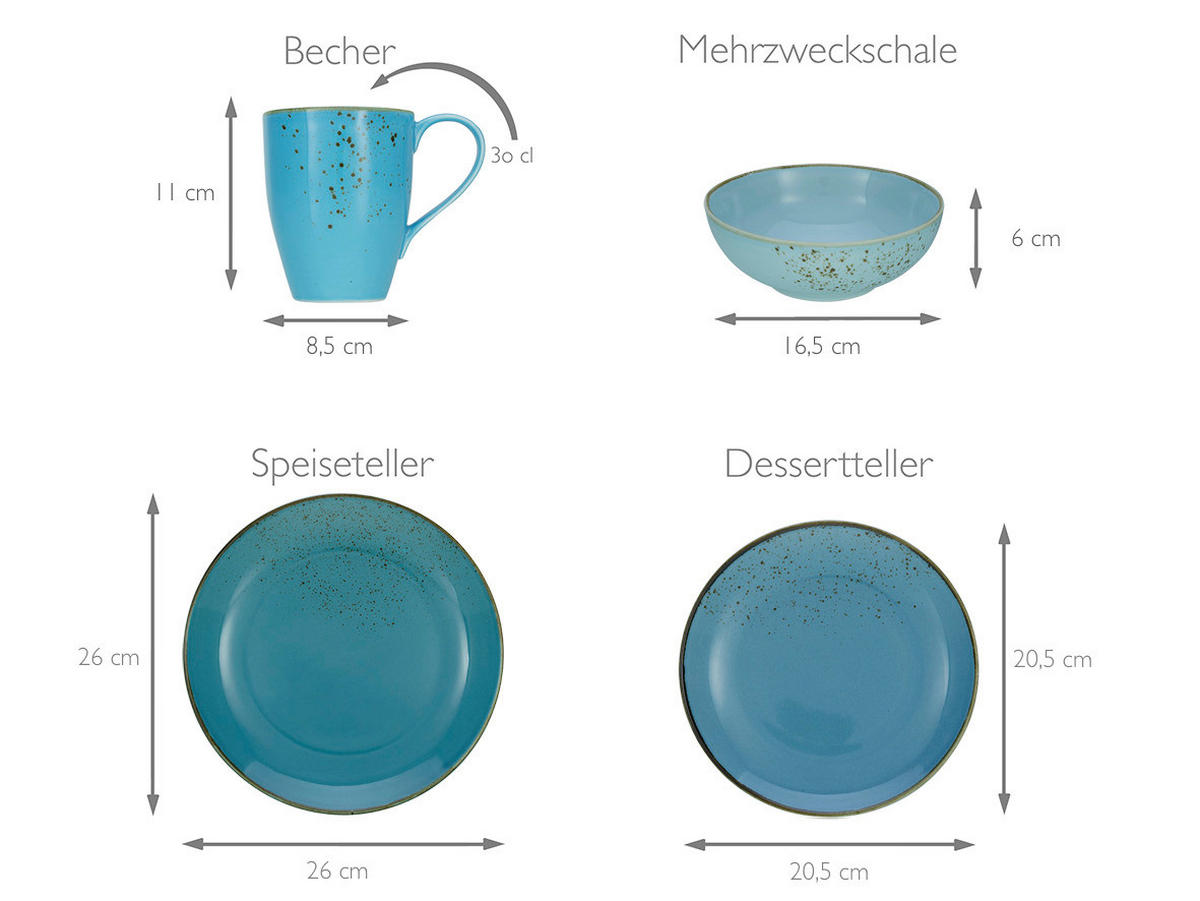CreaTable Kombiservice Nature Collection Aqua blau Keramik 16 tlg. Nature Collection Aqua - blau - CreaTable