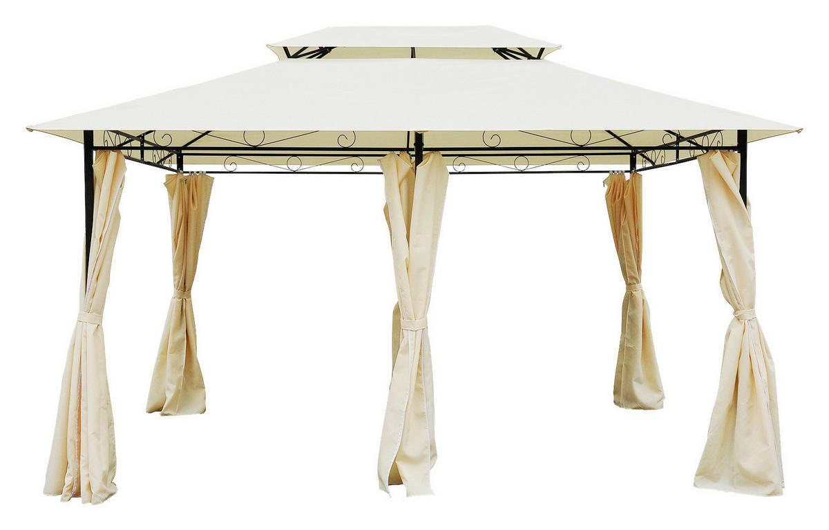 Outsunny Gartenpavillon creme Stahl B/H/L: ca. 300x265x400 cm Gartenpavillon_mit_Doppeldach - creme/schwarz (400,00/300,00/265,00cm) - Outsunny