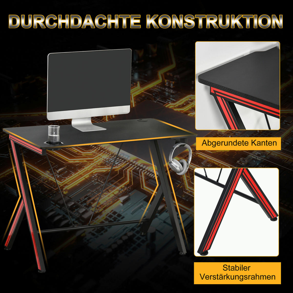 Gaming-Schreibtisch 836-206V01 schwarz B/H/T: ca. 105x75x55 cm 836-206V01 - schwarz (105,00/75,00/55,00cm) - HOMCOM