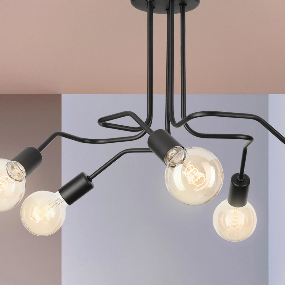 Lamkur Deckenleuchte DOMINO 51222 schwarz Stahl H/L: ca. 40x59 cm E27 5 Brennstellen Domino - schwarz (59,00cm) - Lamkur