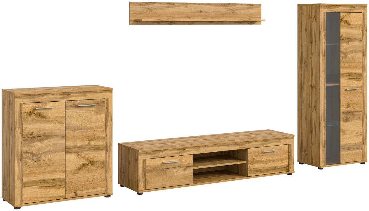 Wohnwand Jam Eiche Wotan Nachbildung B/H/T: ca. 330x159x35 cm Jam - Eiche (330,00/159,00/35,00cm) - xonox.home