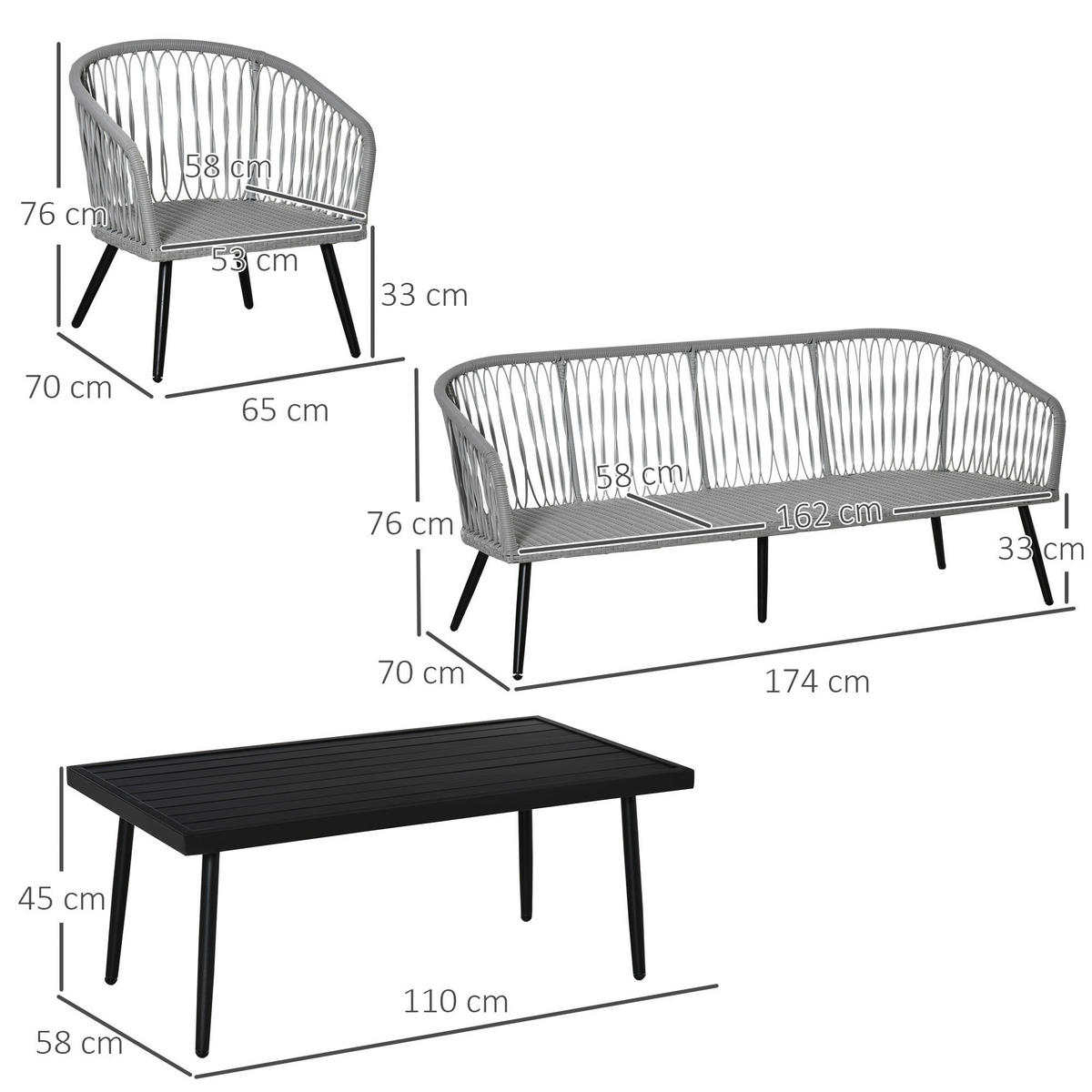 Outsunny Sitzgruppe grau Polyester B/H/L: ca. 70x174x76 cm Gartenmöbel-Set - grau (76,00/70,00/174,00cm) - Outsunny