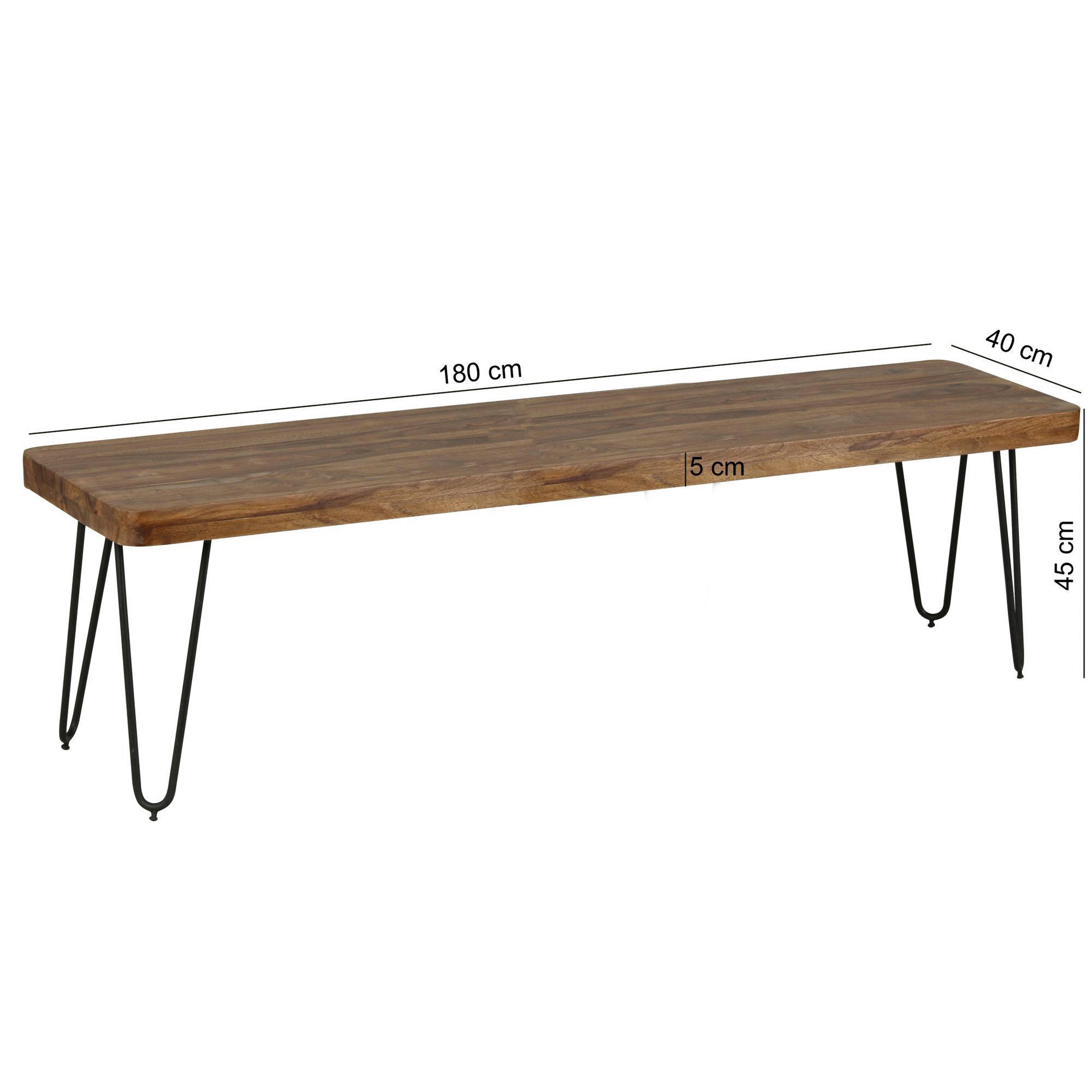 Wohnling Sitzbank natur schwarz Echtholz Metall B/H/T: ca. 180x45x40 cm Sitzbank - natur/schwarz (180,00/45,00/40,00cm) - Wohnling