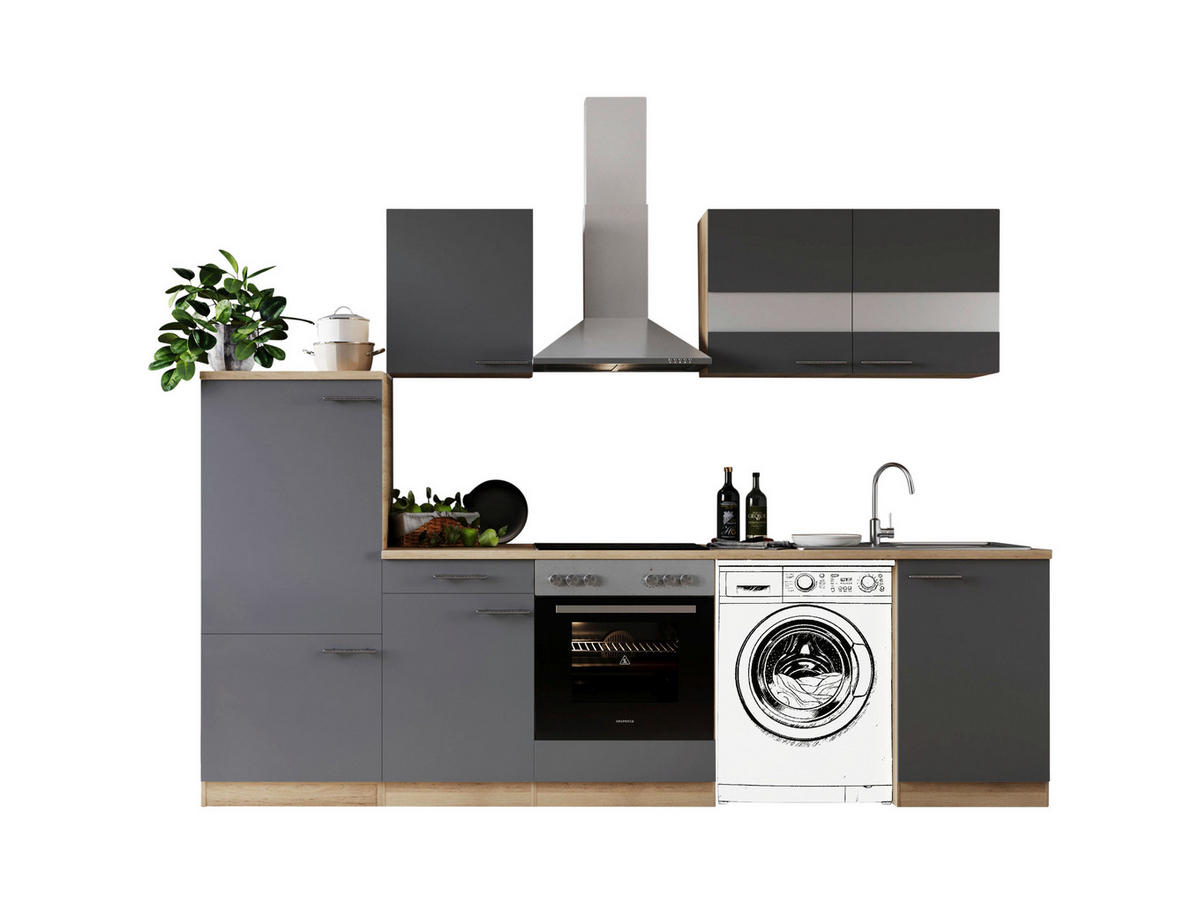 Respekta Küchenblock Merle grau B/H/T: ca. 280x200x60 cm Merle - Eiche/grau (280,00/200,00/60,00cm) - Respekta