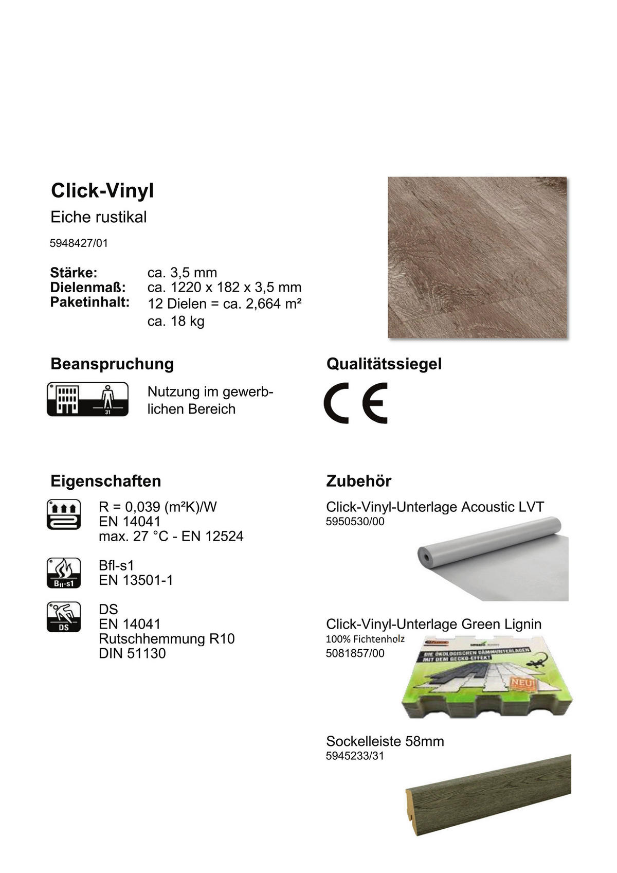 Click-Vinylboden Eiche rustik ca. 2,664 m² im Paket  B/L: ca. 18,2x122 cm pro Paket Eiche rustik ca. 2,664 m² im Paket - rustikal (18,20/122,00cm)