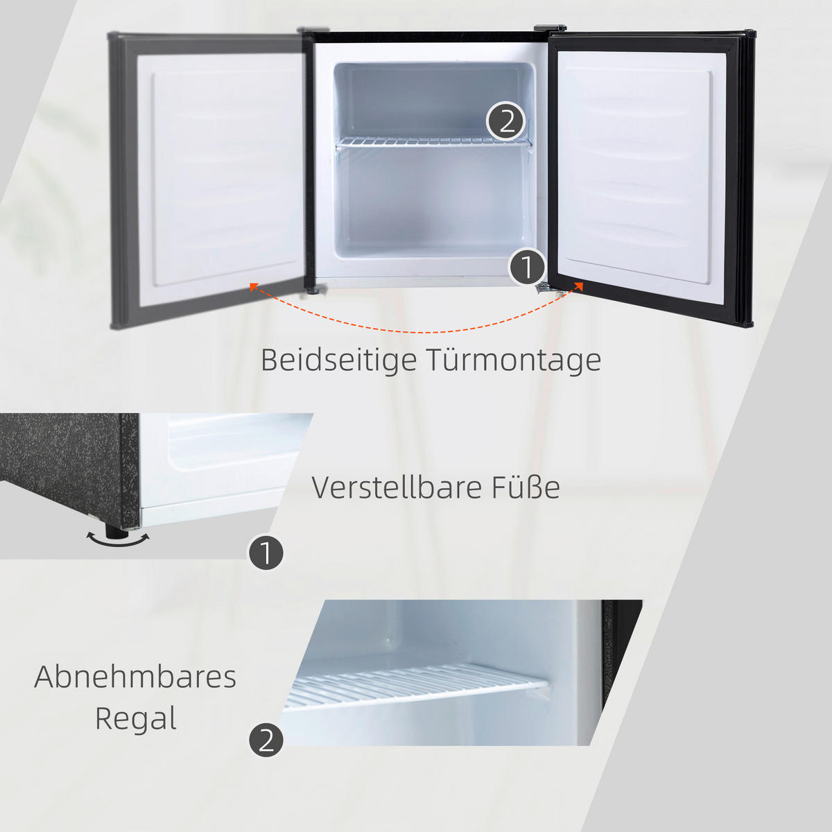 HOMCOM Mini-Gefrierschrank 800-127V90BK schwarz Polypropylen Edelstahl Kunststoff B/H/L: ca. 44,2x47x48,8 cm Mini-Gefrierschrank - schwarz (48,80/44,20/47,00cm) - HOMCOM