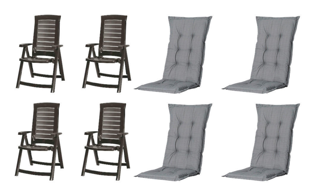 JARDIN,MADISON Klappsessel Set + Auflagen Aruba Graphit Kunststoff B/H/L: ca. 72x110x61 cm Aruba - Graphit/grau (61,00/72,00/110,00cm) - JARDIN,MADISON