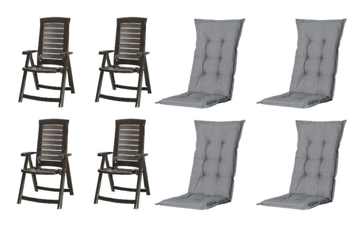 JARDIN,MADISON Klappsessel Set + Auflagen Aruba Graphit Kunststoff B/H/L: ca. 72x110x61 cm Aruba - Graphit/grau (61,00/72,00/110,00cm) - JARDIN,MADISON