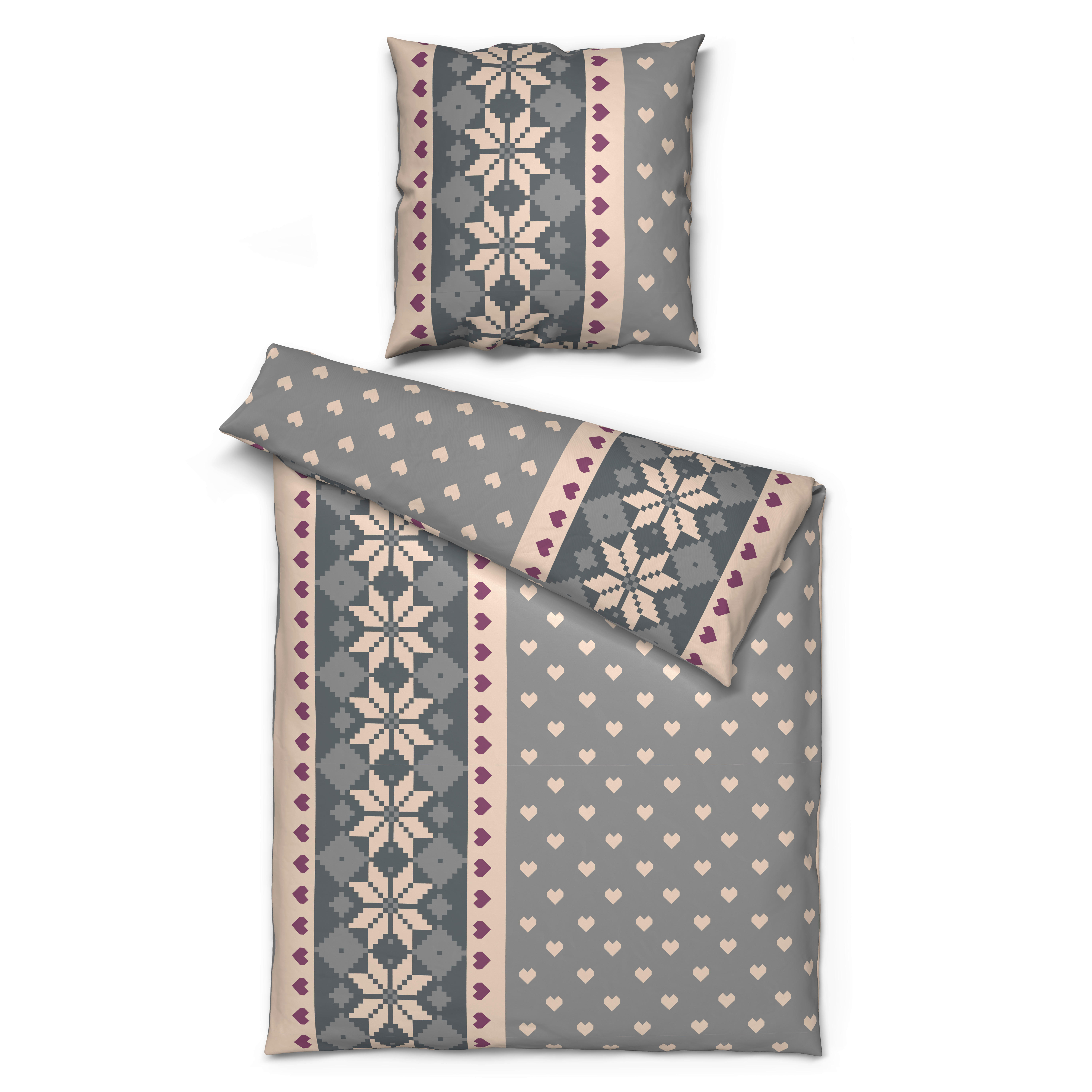 Microfaser Bettwäsche Fleece Bettwäsche_Fleece Strickherzen - grau (135,00/200,00cm)