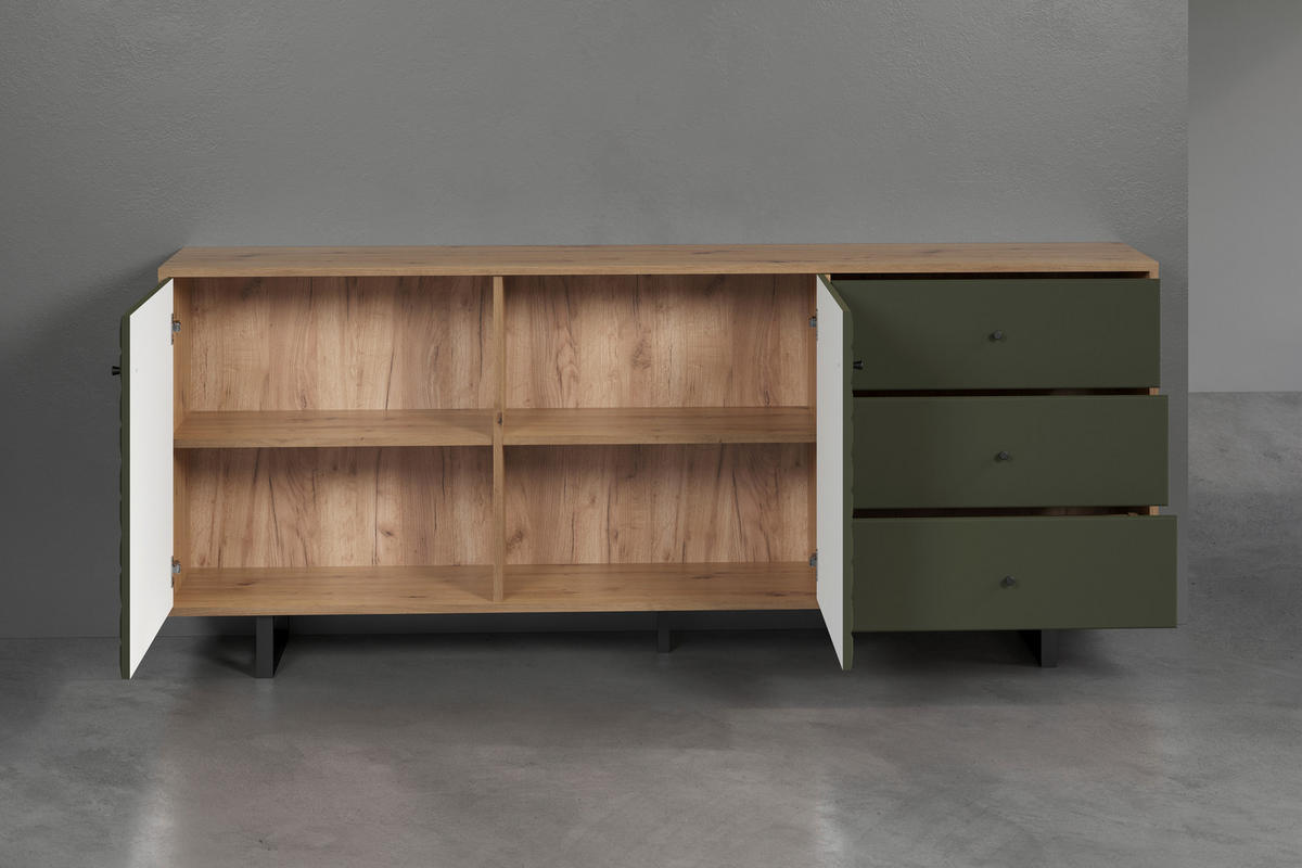 Sideboard Sentra Eiche Artisan Nachbildung grün dunkel B/H/T: ca. 183x75x40 cm Sentra - Eiche/grün (183,00/75,00/40,00cm) - Trendteam