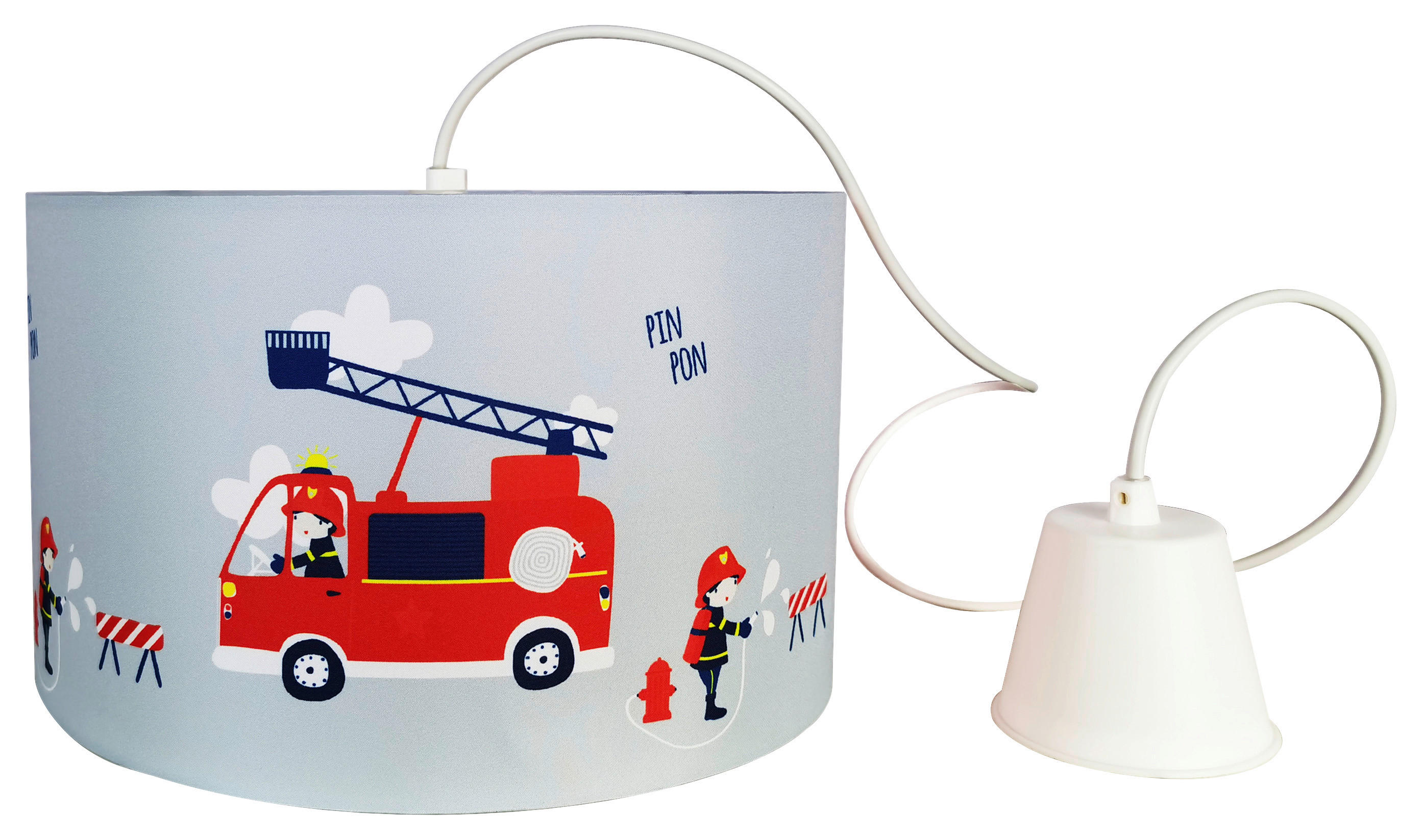 POCOline Pendelleuchte grau weiß Stoff Kunststoff H/D: ca. 120x30 cm E27 1 Brennstellen Pendelleuchte_Feuerwehr - weiß/grau (30,00/120,00cm) - POCOline