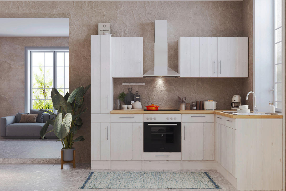 Respekta Winkelküche BERPL250LHWC weiß Lärche Nachbildung B/H/T: ca. 250x211x172 cm BERPL250LHWC - Eiche/weiß (250,00/211,00/172,00cm) - Respekta
