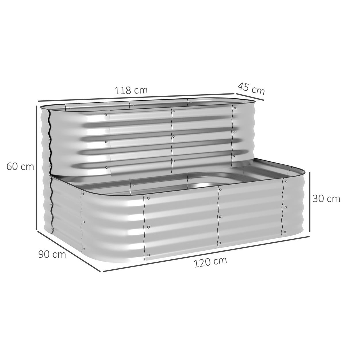 Outsunny Hochbeet silber Metall B/H/L: ca. 90x30x120 cm Hochbeet - silber (120,00/90,00/30,00cm) - Outsunny