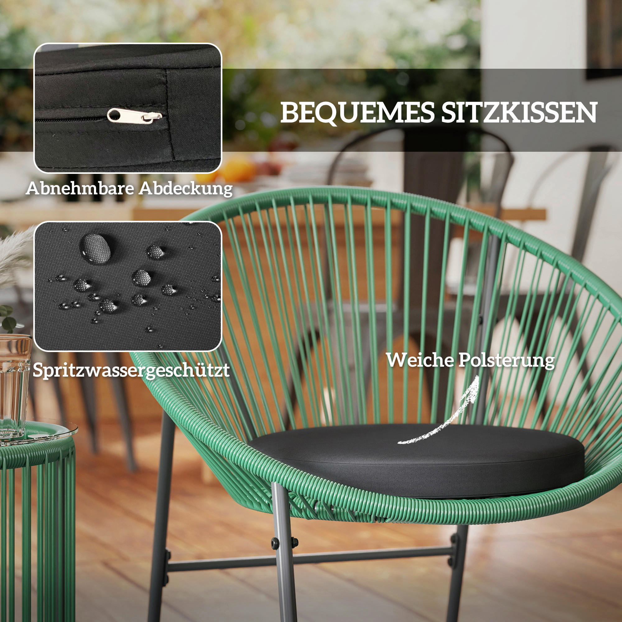 Outsunny Balkonmöbel-Set grün Polyethylen B/H/L: ca. 72x77x73 cm Balkonmöbel Set - grün (73,00/72,00/77,00cm) - Outsunny