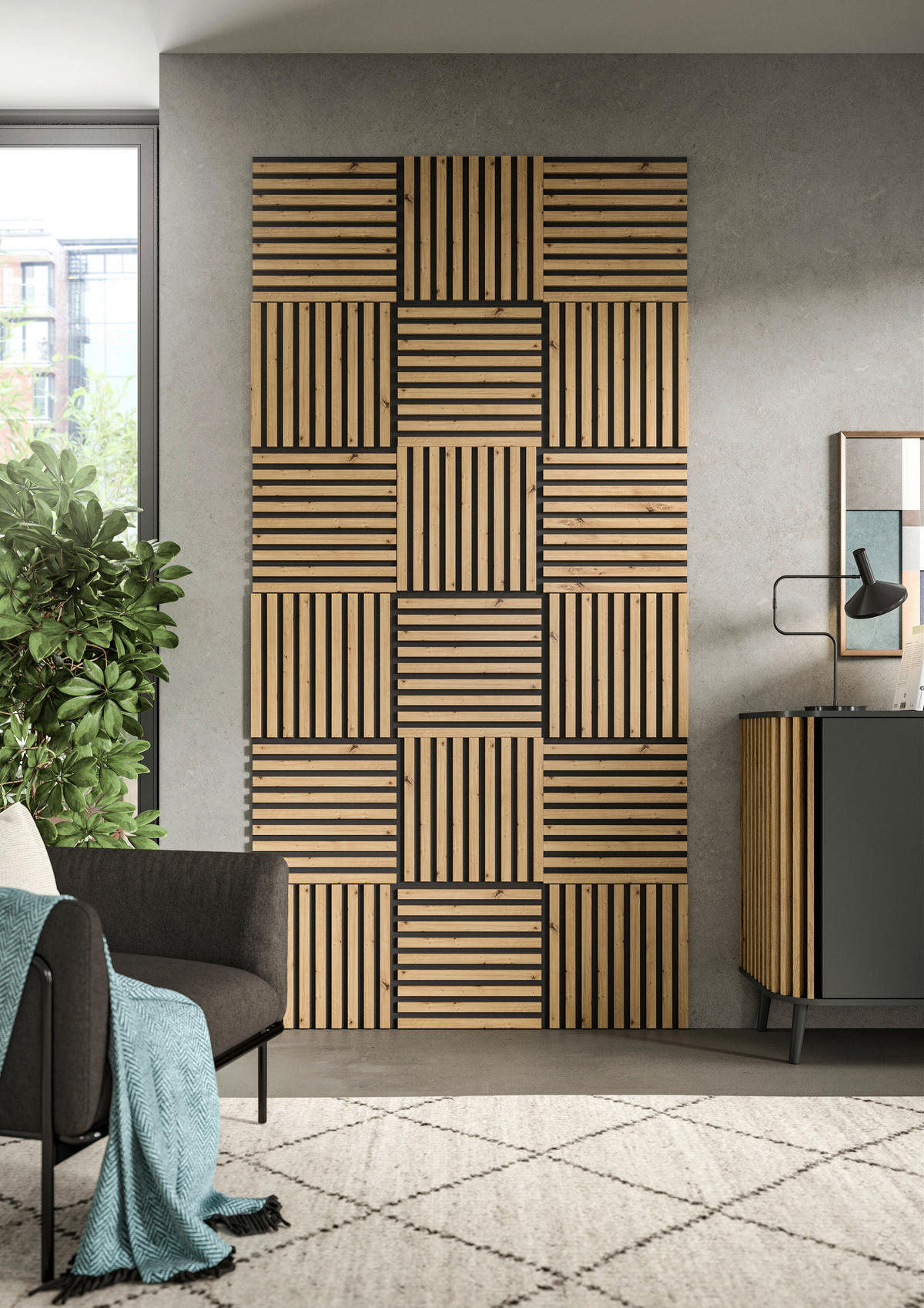 Paneel SILENCE 4er-Set Eiche Artisan Nachbildung anthrazit B/H/T: ca. 40x40x2 cm SILENCE 4er-Set - Eiche/anthrazit (40,00/40,00/2,00cm) - xonox.home