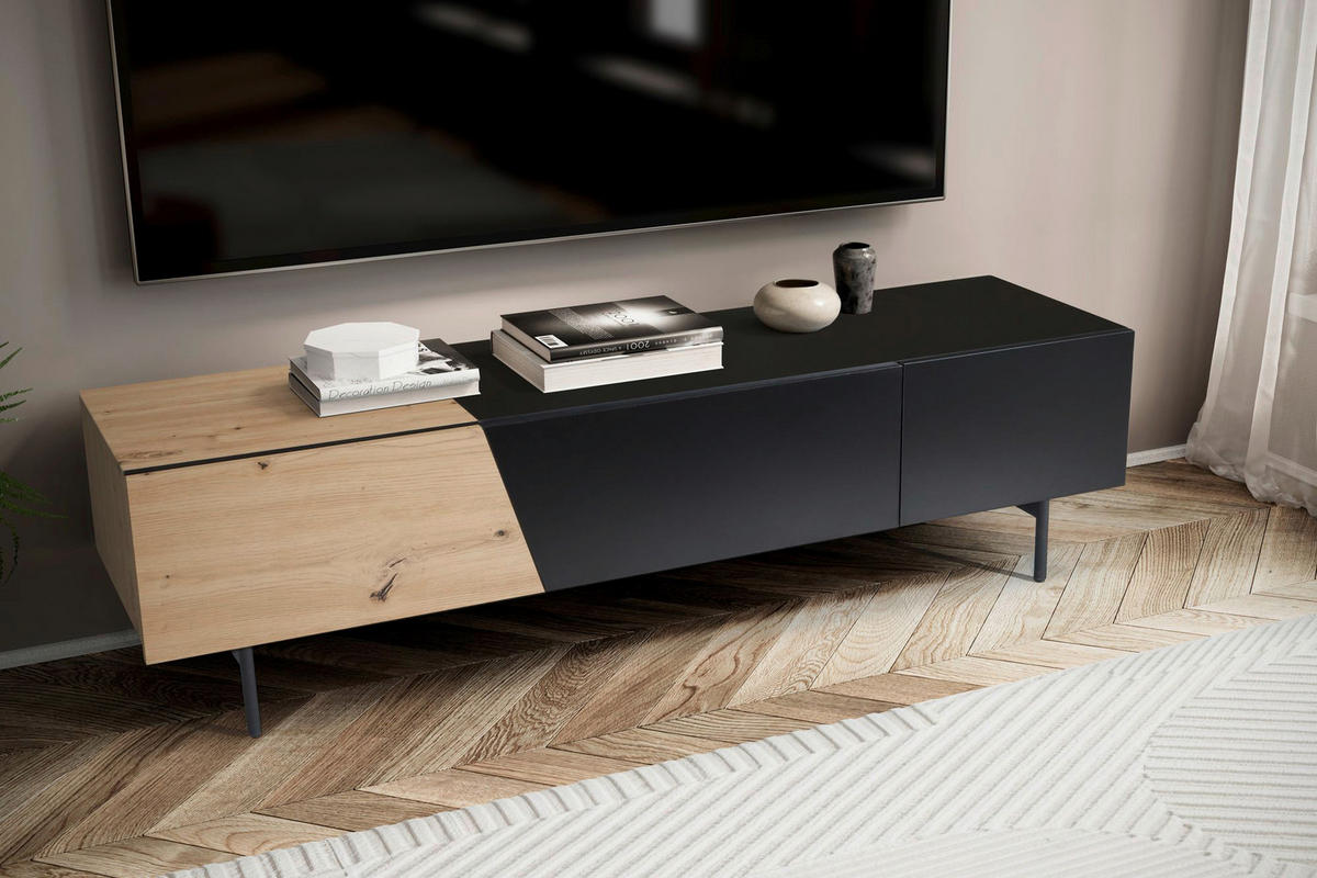Lowboard schwarz Eiche Optik B/H/T: ca. 150x40x40 cm TV & Lowboard - schwarz (150,00/40,00/40,00cm) - Wohnling