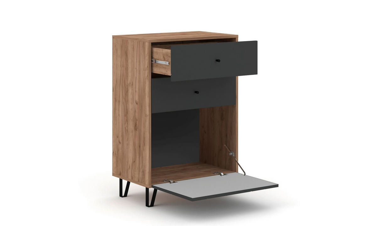 Kommode BILBAO Eiche Tabak Nachbildung anthrazit B/H/T: ca. 63,4x95,5x40 cm BILBAO - Eiche/anthrazit (63,40/95,50/40,00cm) - WIPMEB