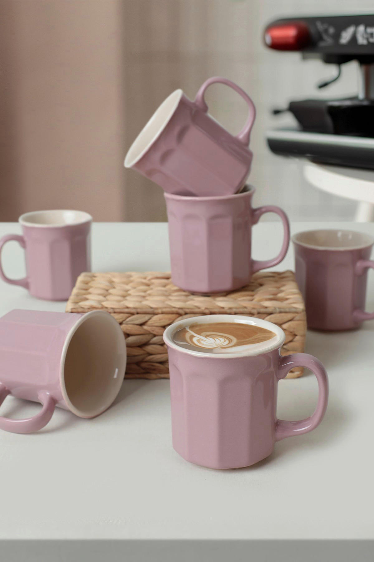 HermiaConcept Kaffeebecher 6-tlg. creme Keramik 6 tlg. 6-tlg. - creme/violett (9,00/9,00cm) - HermiaConcept