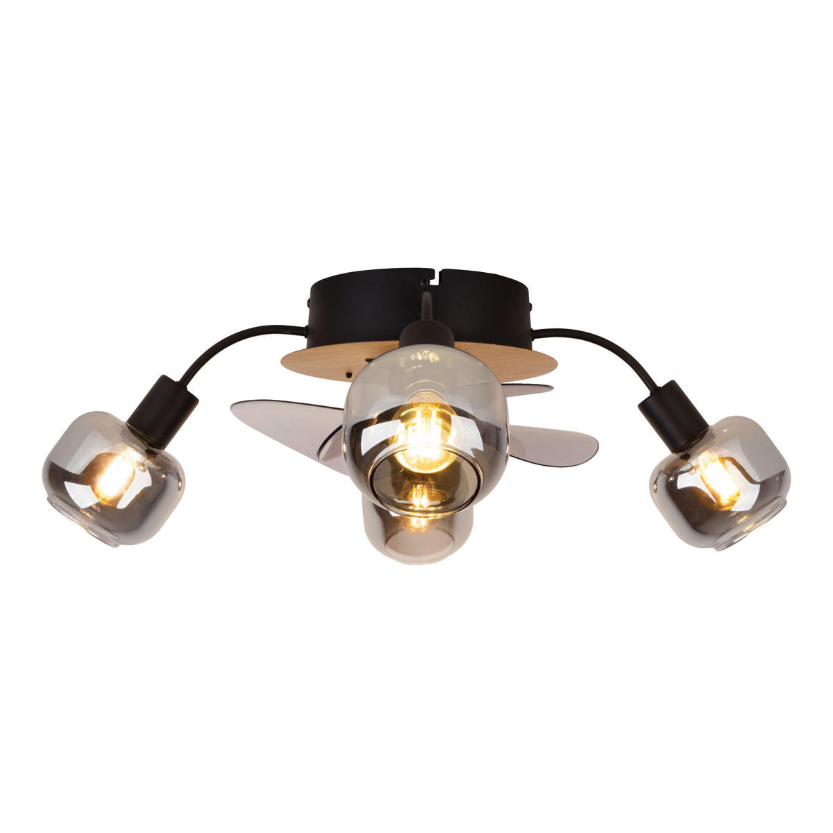 Näve Leuchten Deckenventilator schwarz Metall Glas Kunststoff B/H/T/D: ca. 48x21x48x48 cm E14 4 Brennstellen FUMOSO - schwarz (48,00/21,00/48,00cm) - Näve Leuchten
