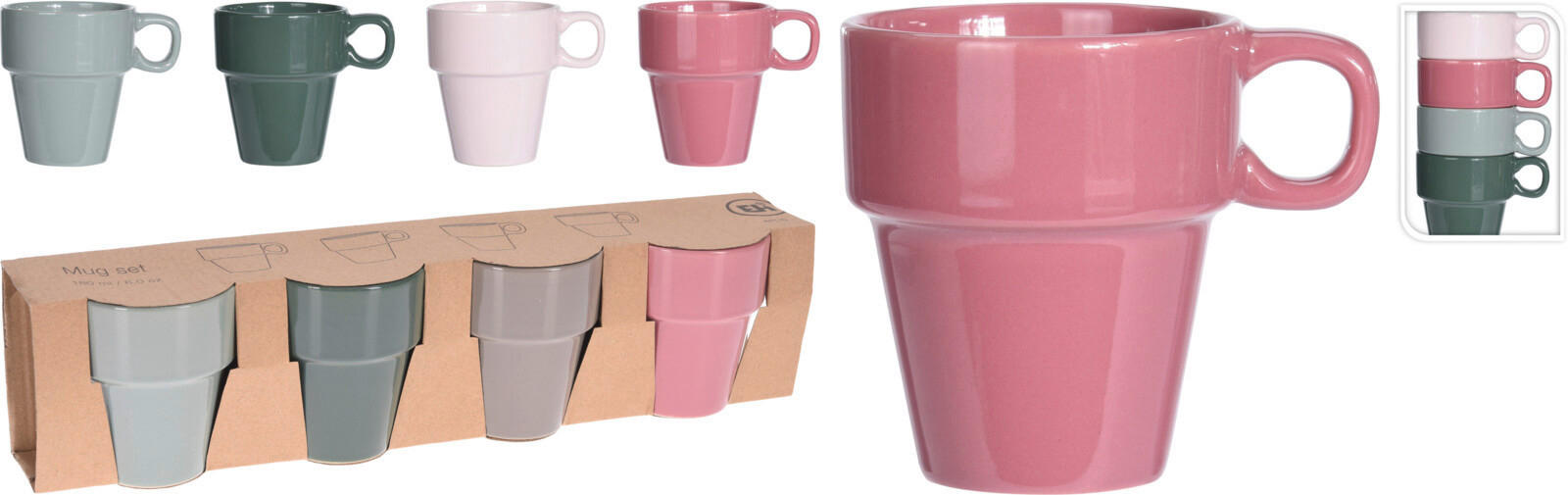 Kaffeebecherset multicolor Steingut 4 tlg.