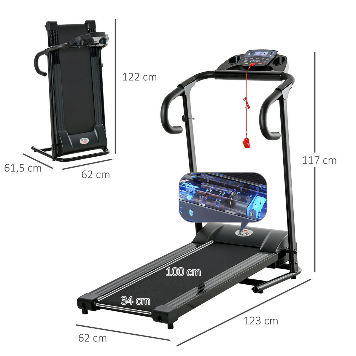 HOMCOM Laufband schwarz Kunststoff B/H/L: ca. 62x117x123 cm Laufband - schwarz (123,00/62,00/117,00cm) - HOMCOM