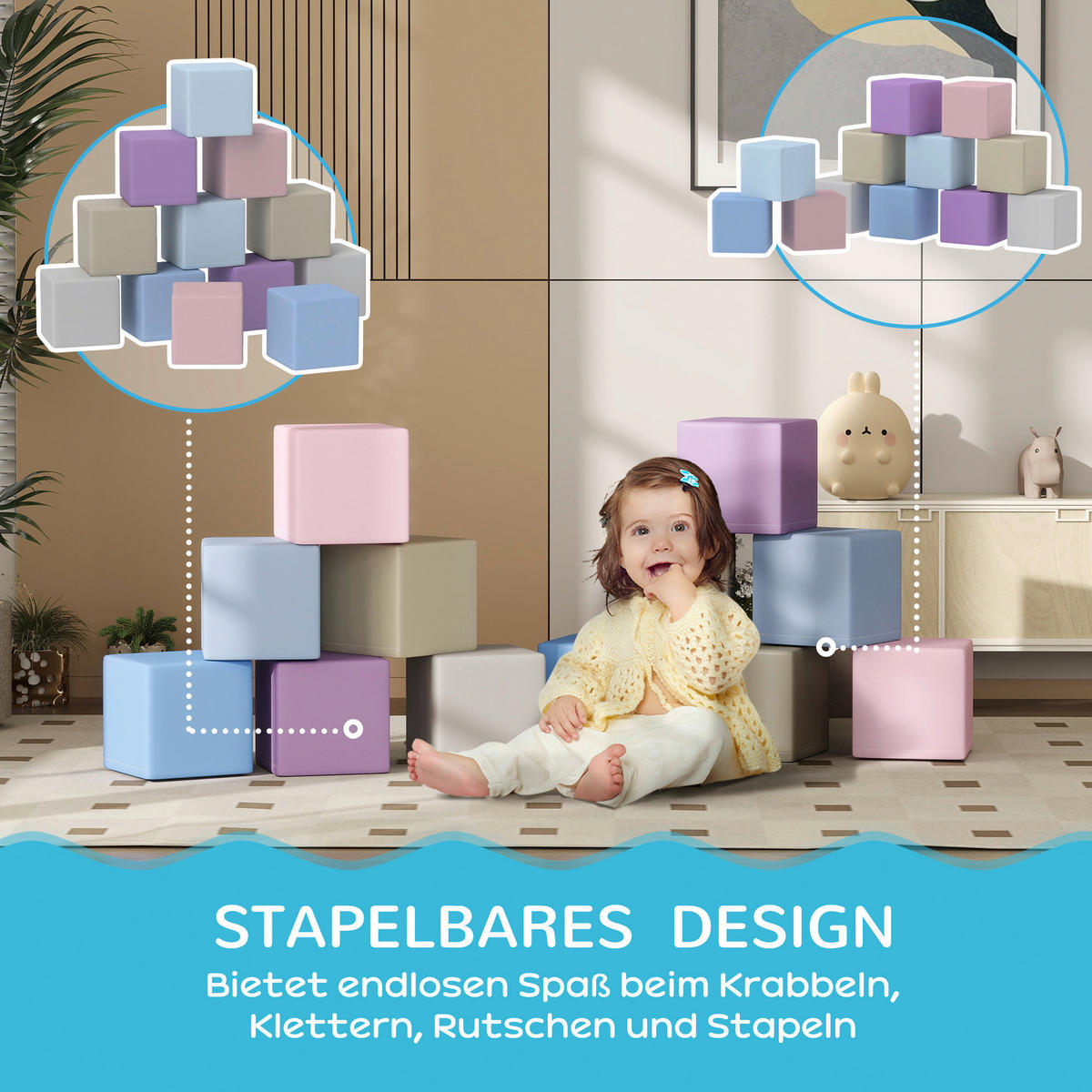 HOMCOM Softbausteine B/H/L: ca. 20x20x20 cm Softbausteine - multicolor (20,00/20,00/20,00cm) - HOMCOM