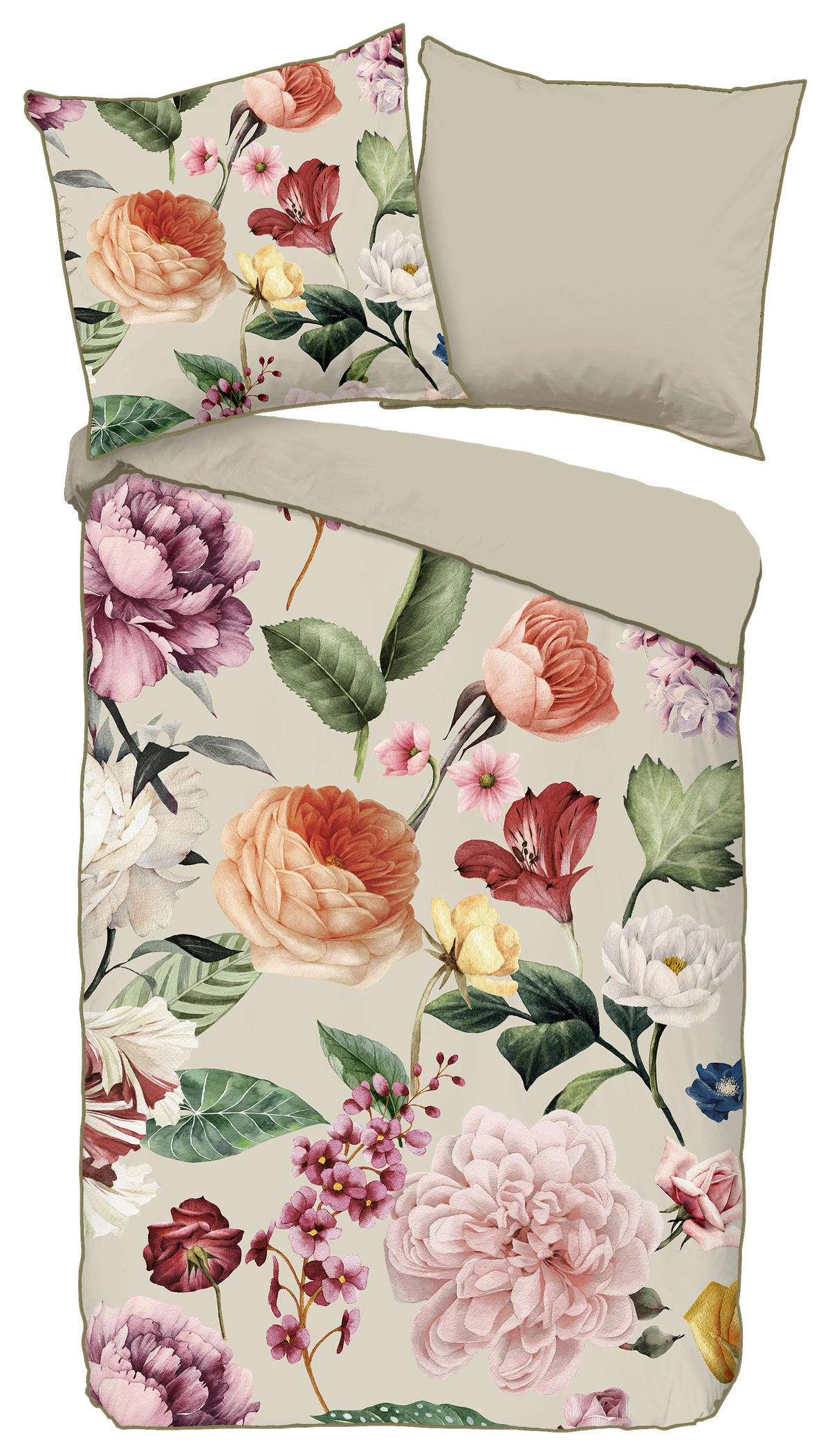 Baumwoll Bettwäsche Fiori Satin Fiori - sand (155,00/220,00cm) - Descanso