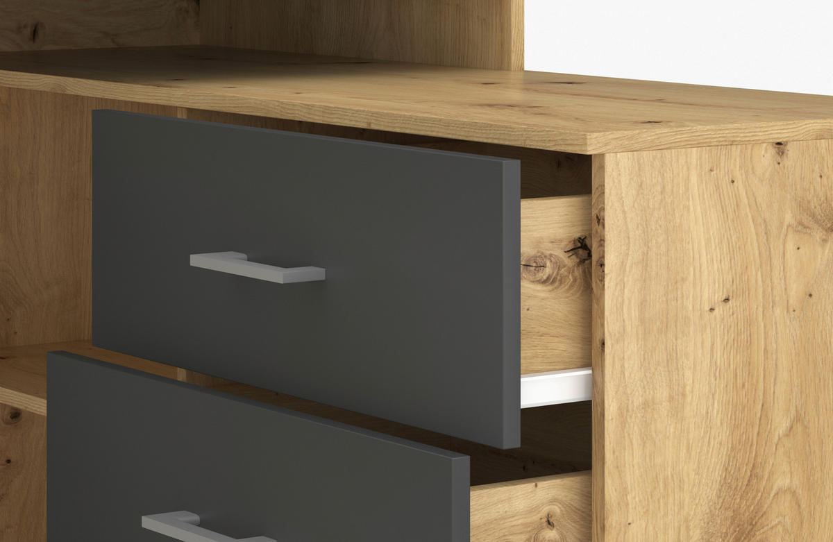 Schreibtisch KURT Eiche Artisan Nachbildung anthrazit B/H/T: ca. 120x75,4x122 cm KURT - Eiche/anthrazit (120,00/75,40/122,00cm) - WIPMEB