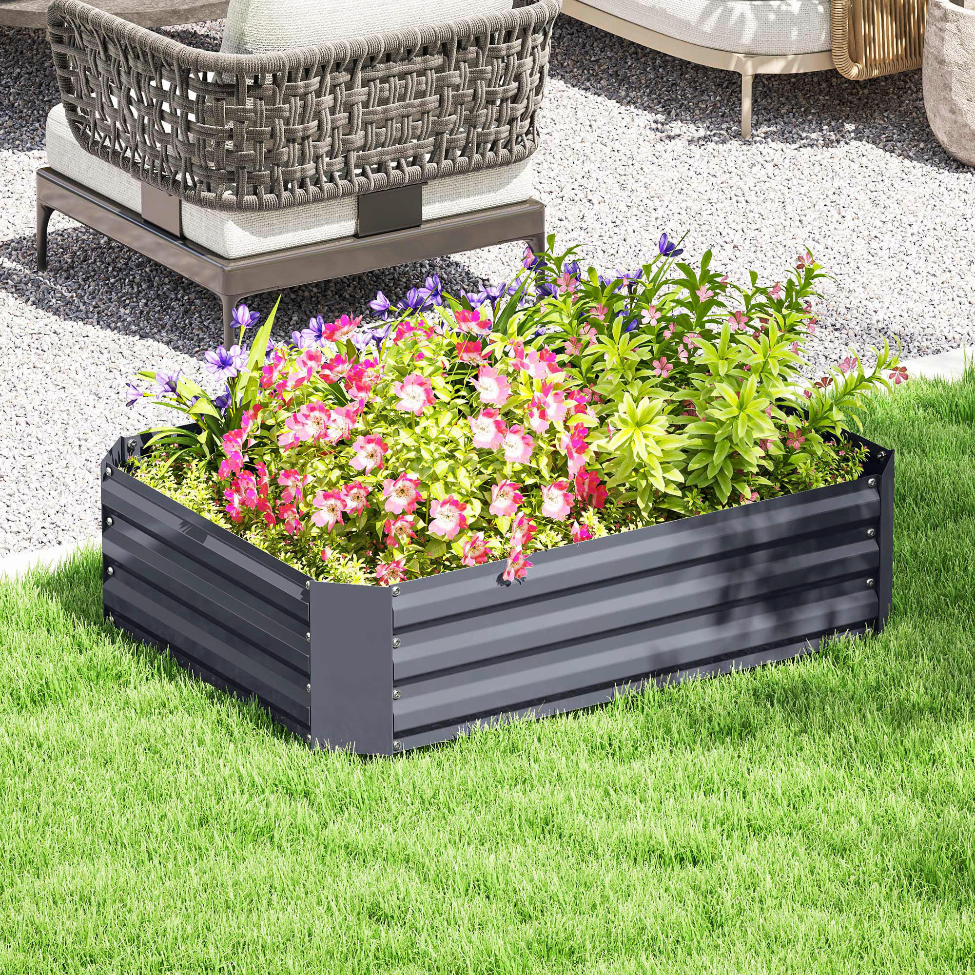 Outsunny Hochbeet dunkelgrau Stahl B/H/L: ca. 90x30x120 cm Hochbeet - dunkelgrau (120,00/90,00/30,00cm) - Outsunny