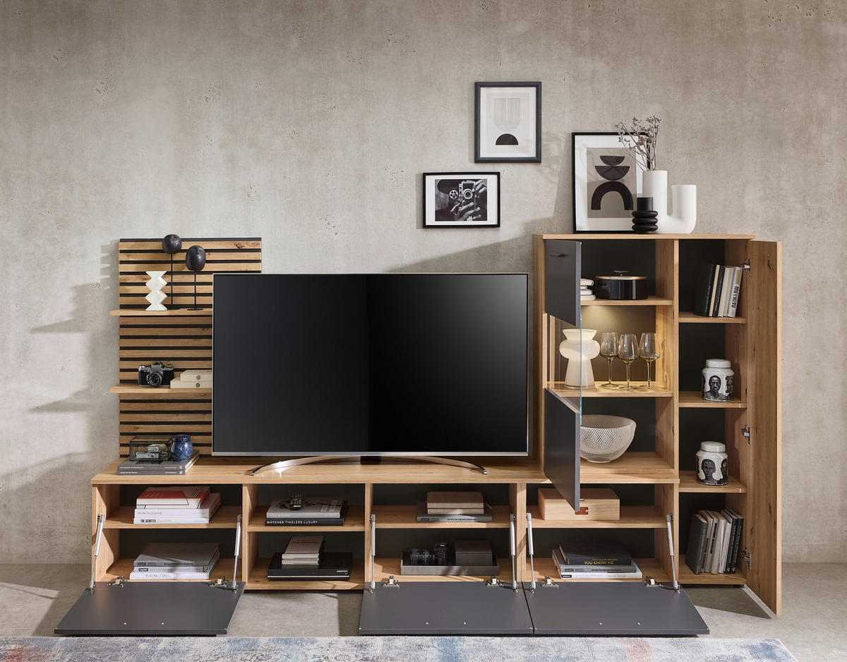 Wohnwand Heathrow Eiche Artisan Nachbildung anthrazit B/H/T: ca. 250x135x38 cm Heathrow - Eiche/anthrazit (250,00/135,00/38,00cm)