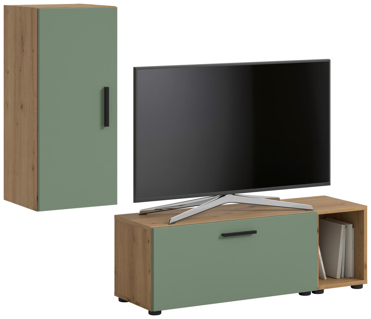 Wohnwand-Set TheOne Eiche Artisan Nachbildung grün B/H/T: ca. 75x32x34 cm TheOne - Eiche/grün (75,00/32,00/34,00cm)