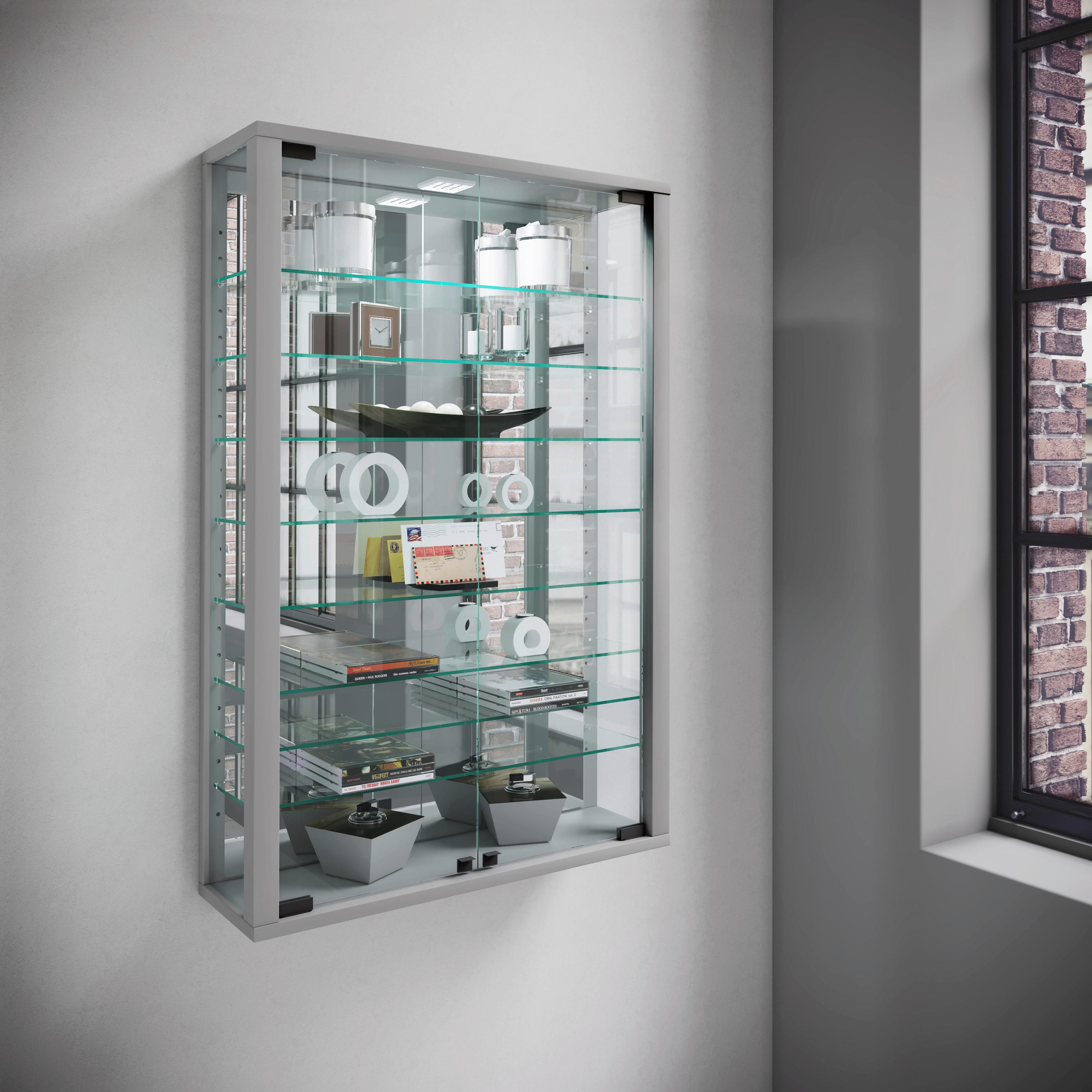 Vitrine Vitrosa silber Holzwerkstoff Glas B/H/T: ca. 59x91x18 cm Vitrosa - silber (59,00/91,00/18,00cm) - VCM Möbel