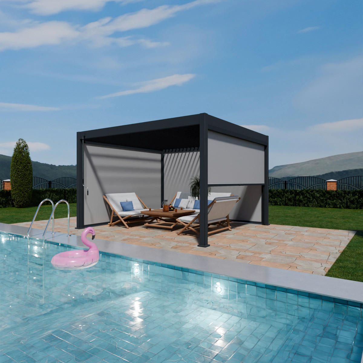 PergoLine Sonnenrollo für Pergola für Trumpf + Superior anthrazit Aluminium H/L: ca. 235x265 cm