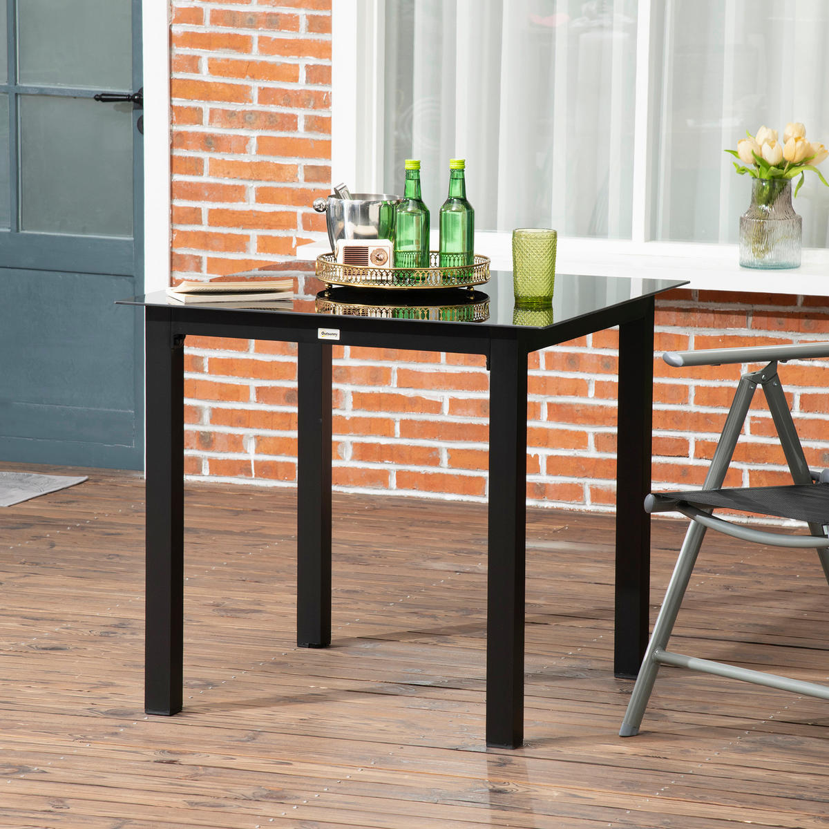 Outsunny Gartentisch schwarz Aluminium B/H/L: ca. 80x80x74 cm Gartentisch - schwarz (74,00/80,00/80,00cm) - Outsunny