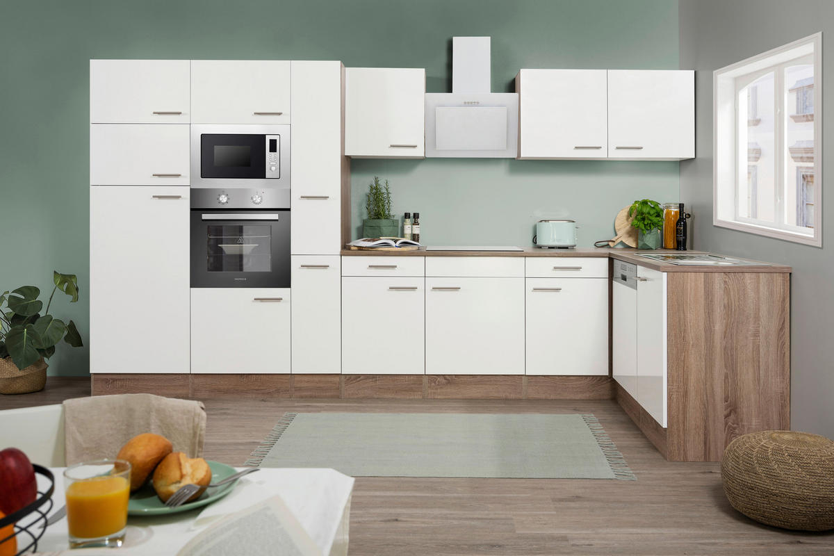 Respekta Winkelküche KBL370EYWMISGKE weiß B/H/T: ca. 370x205x172 cm KBL370EYWMISGKE - Eiche/weiß (370,00/205,00/172,00cm) - Respekta