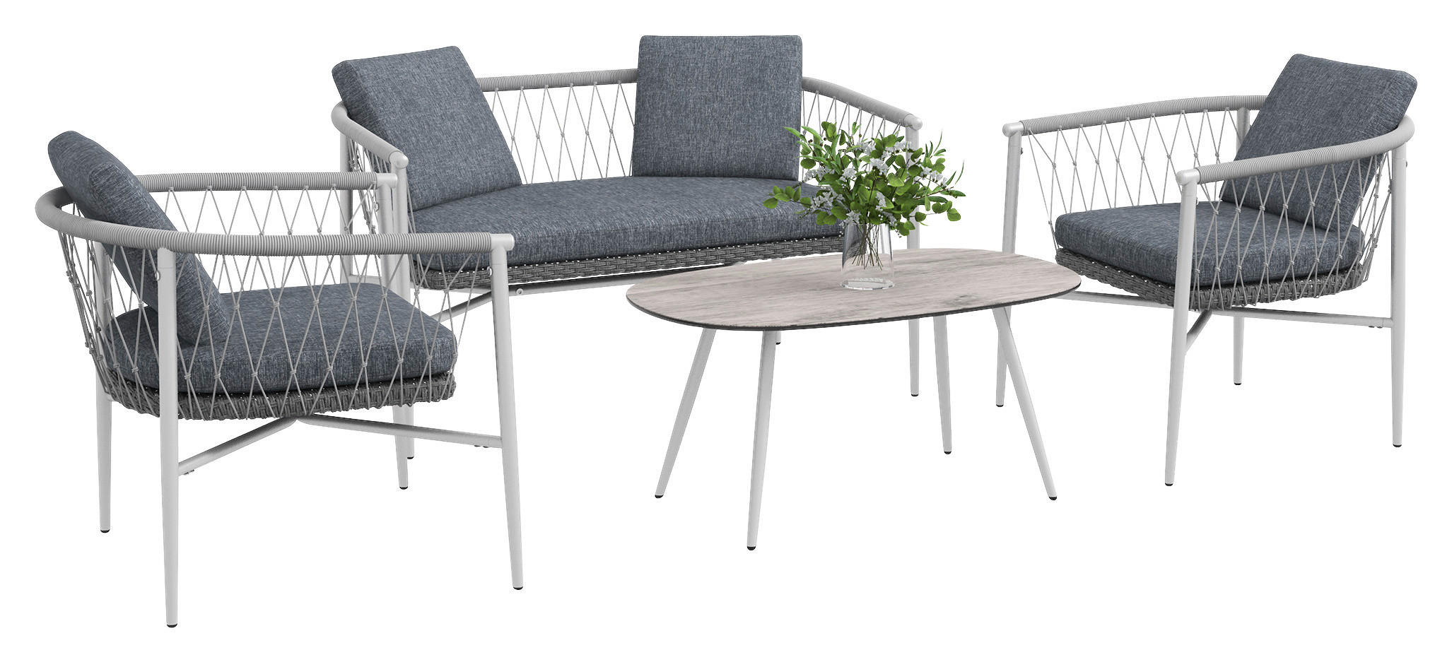Outsunny Sitzgruppe grau Edelstahl B/H/L: ca. 68x121x67 cm Rattan_Gartenmöbel-Set - grau (67,00/68,00/121,00cm) - Outsunny