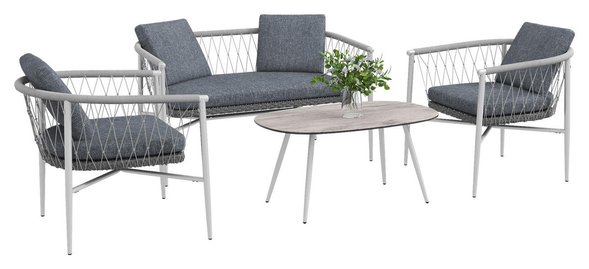 Outsunny Sitzgruppe grau Edelstahl B/H/L: ca. 68x121x67 cm Rattan_Gartenmöbel-Set - grau (67,00/68,00/121,00cm) - Outsunny