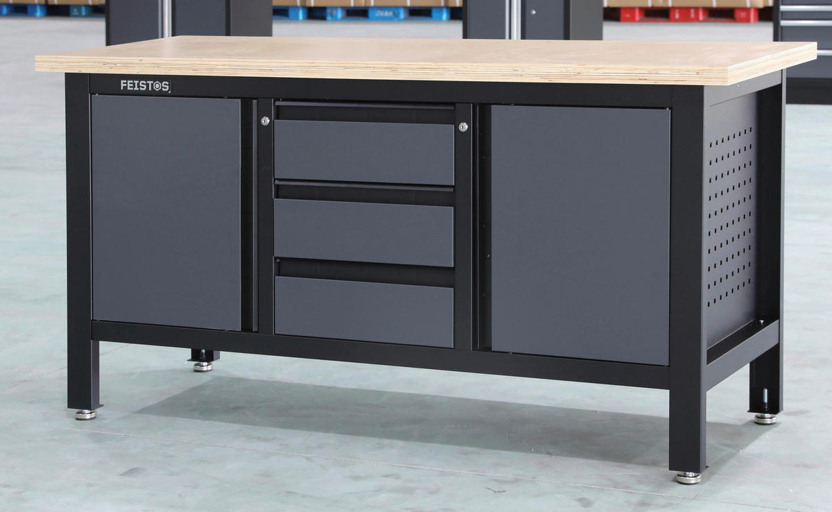 Feistos Werkbank Heros schwarz Metall B/H/L: ca. 169x87x60 cm Heros - schwarz/anthrazit (60,00/169,00/87,00cm) - Feistos