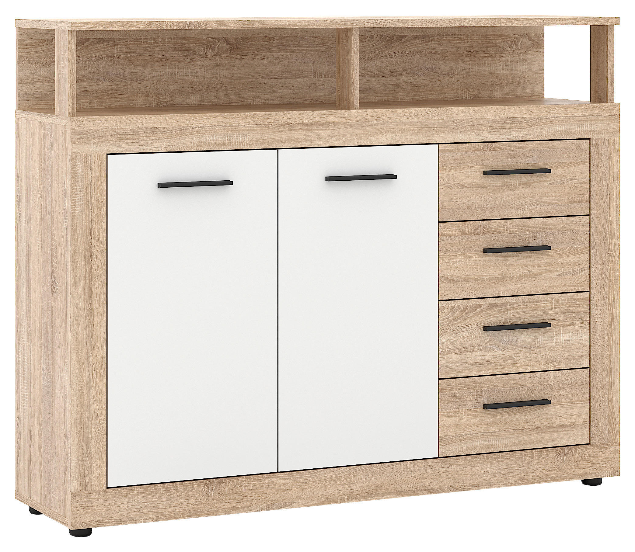 Kommode LUNA MIDI Eiche Sonoma Nachbildung weiß B/H/T: ca. 119,5x96,8x32 cm LUNA MIDI - Eiche/weiß (119,50/96,80/32,00cm) - WIPMEB