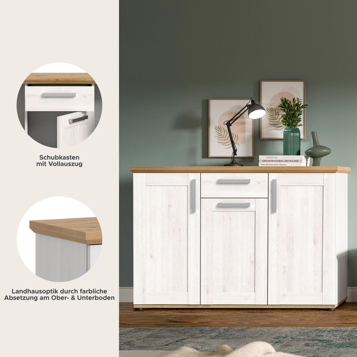 Kommode Verona Sibiu Lärche Nachbildung Eiche Artisan Nachbildung B/H/T: ca. 133x88x37 cm Verona - Eiche (133,00/88,00/37,00cm) - xonox.home