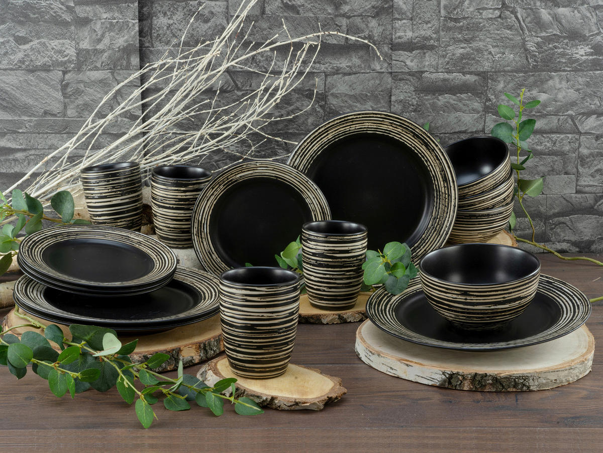 CreaTable Kombiservice La Gomera Negra schwarz Keramik 16 tlg. La Gomera Negra - weiß/schwarz - CreaTable