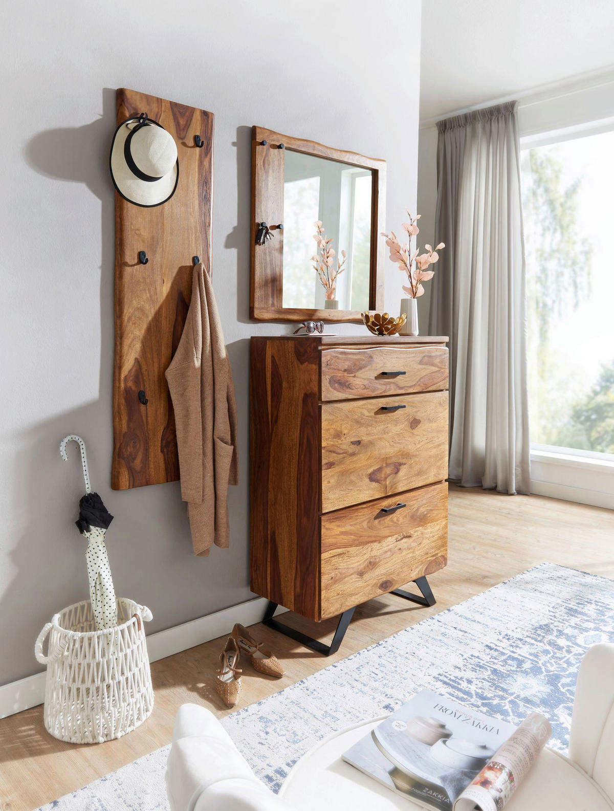 Wandgarderobe rosenholz Nachbildung B/H/T: ca. 40x140x7 cm Wandgarderobe - rosenholz (40,00/140,00/7,00cm) - Wohnling