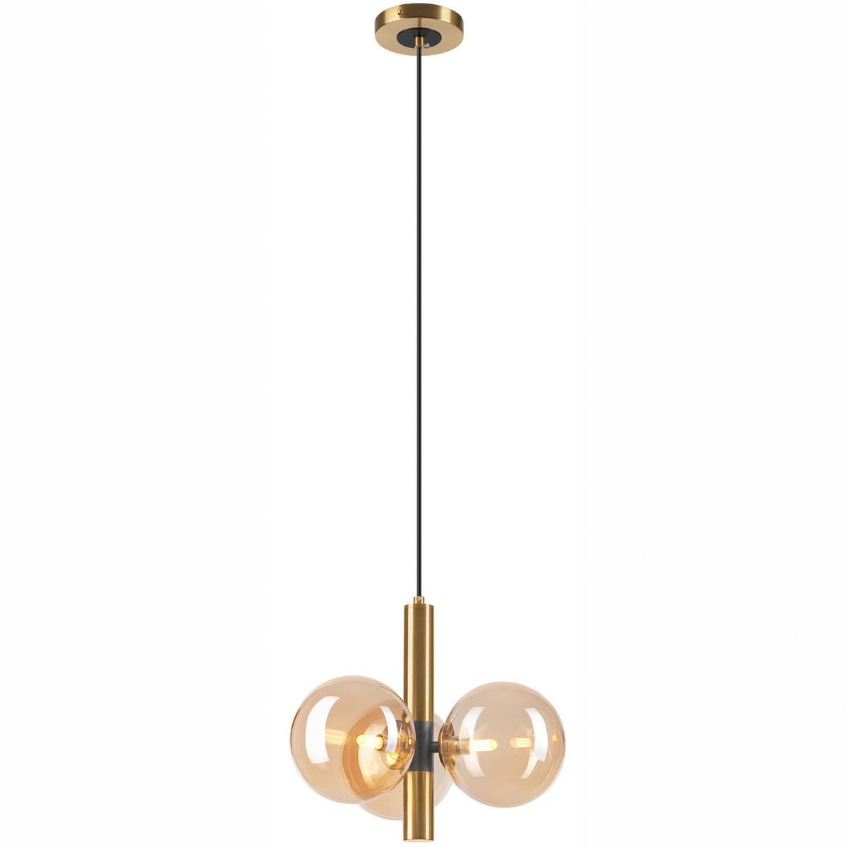 Lamkur Pendelleuchte ROLLO 49335 schwarz gold Stahl Glas H/L: ca. 120x35 cm E27 3 Brennstellen Rollo - gold/schwarz (35,00cm) - Lamkur