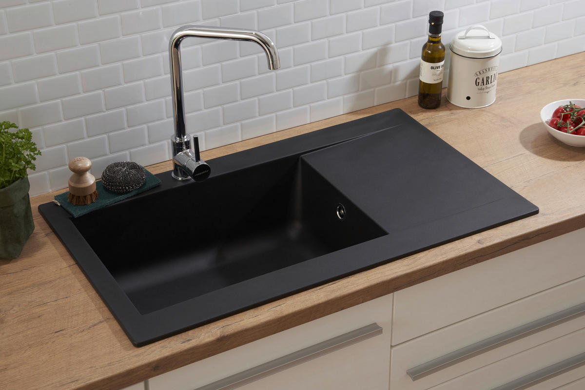 Respekta Einbauspüle Denver 86 x 50 S schwarz Mineralite B/H/T: ca. 86x20x50 cm Denver 86 x 50 S - schwarz (86,00/20,00/50,00cm) - Respekta