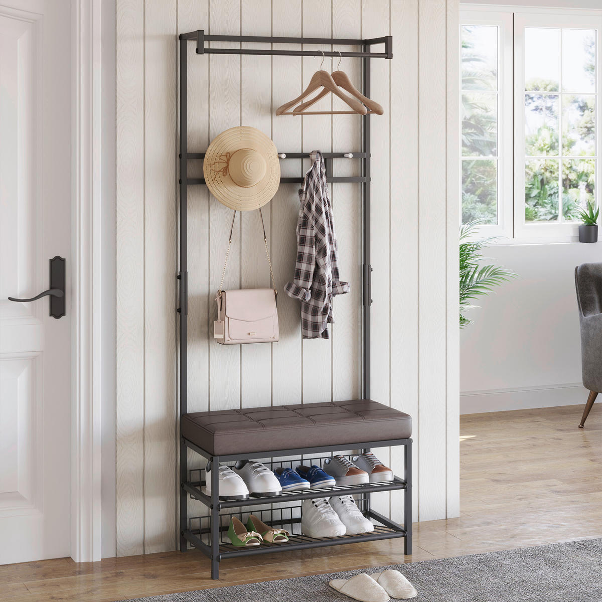 HOMCOM Garderobe schwarz Polypropylen B/H/L: ca. 35x725x180 cm Garderobenmodul - braun/schwarz (180,00/35,00/725,00cm) - HOMCOM